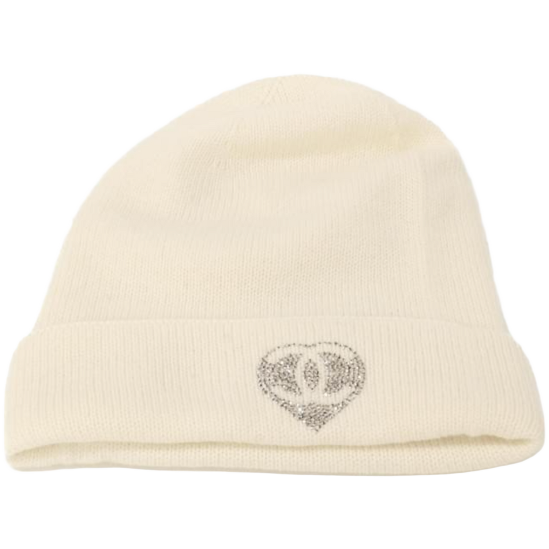 CHANEL 'CC RHINESTONE' CREAM CASHMERE BEANIE