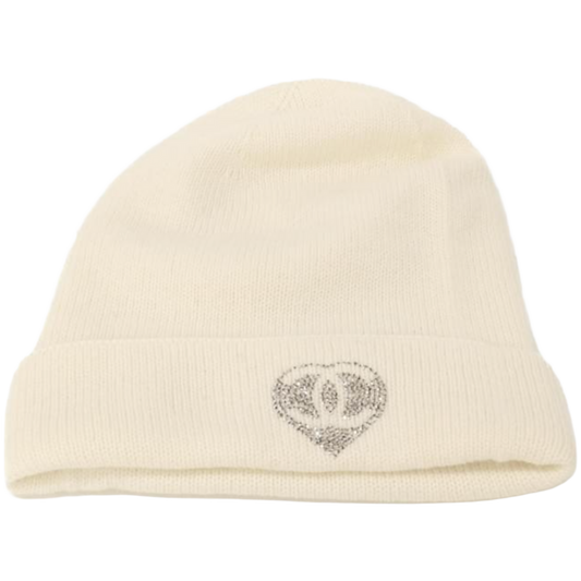 CHANEL 'CC RHINESTONE' CREAM CASHMERE BEANIE
