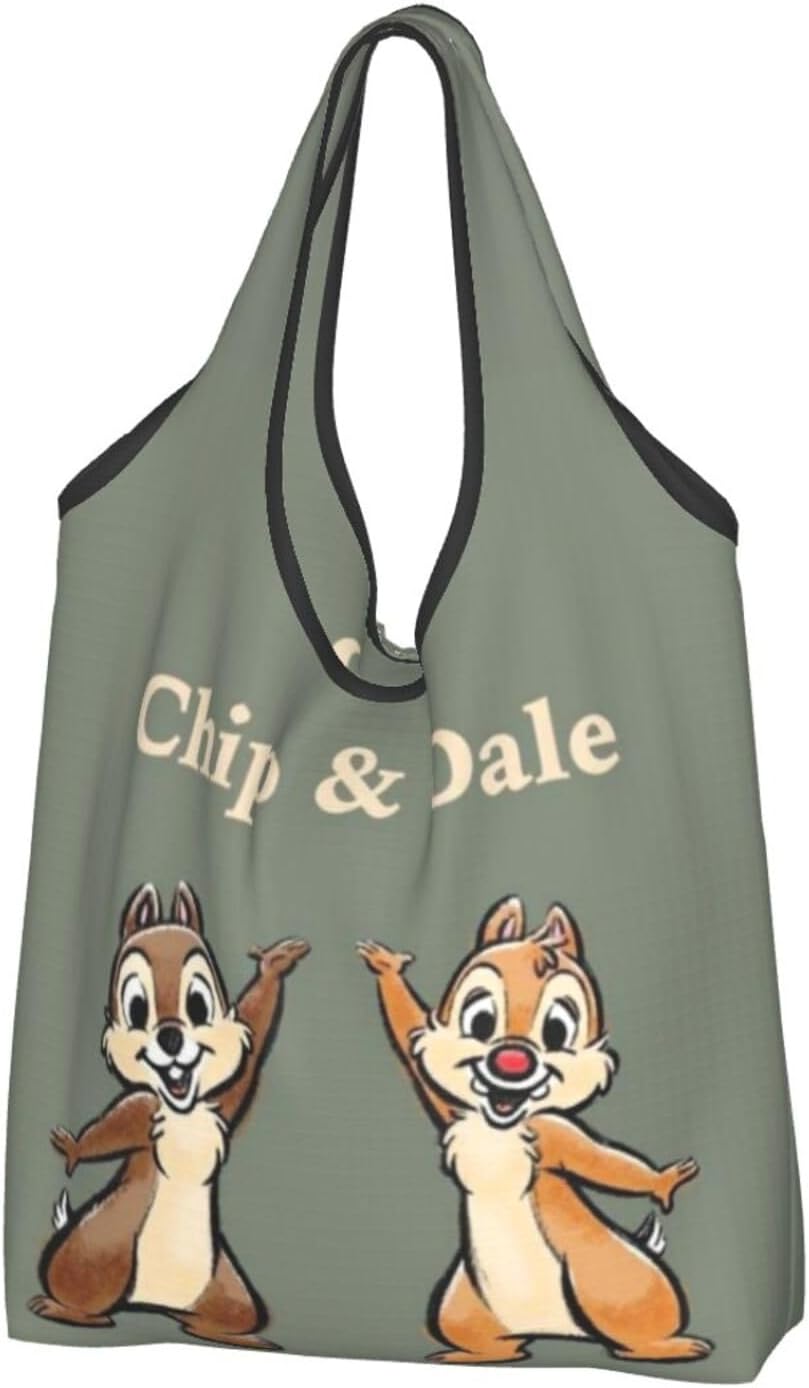 ZOOKISS Chip and Dale Anime Eco Bag, Shopping Bag, Large Capacity, Folding, Compact, Shopping Bag, Lightweight, Shopping Bag, Tote Bag, Convenient Store Goods, Character, Popular, Gift, 1 PC
