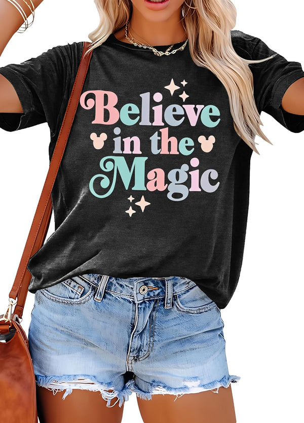 FRYAID Fantastical - Camisa de manga corta para mujer, diseño de teñido anudado Wonder World, diseño de teñido anudado