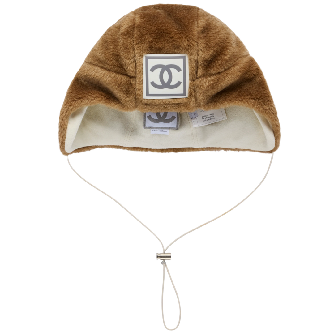 CHANEL 'BEIGE LOGO' FUR TRAPPER HAT