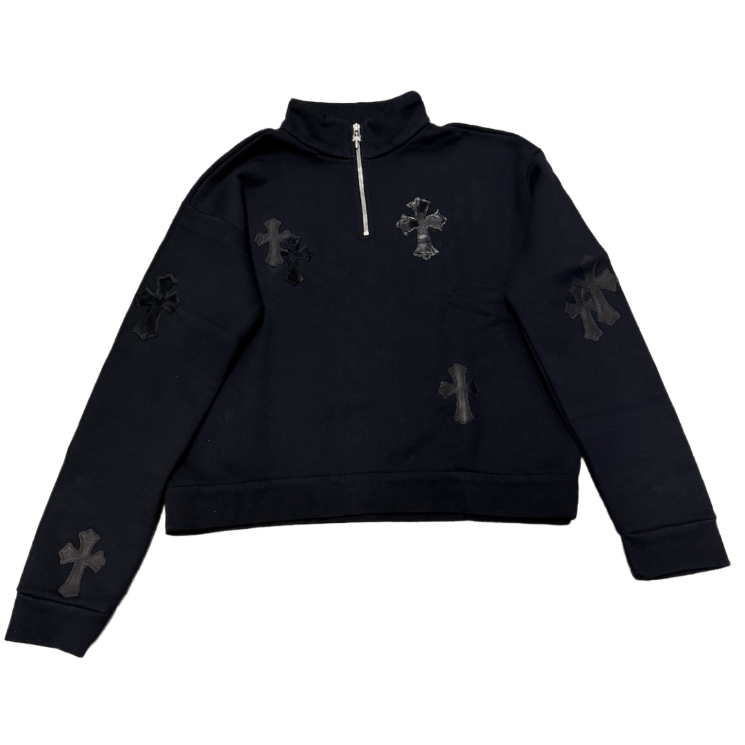 CHROME HEARTS 'CROSS PATCH PONY HAIR PATENT LEATHER' BLACK QUARTER ZIP