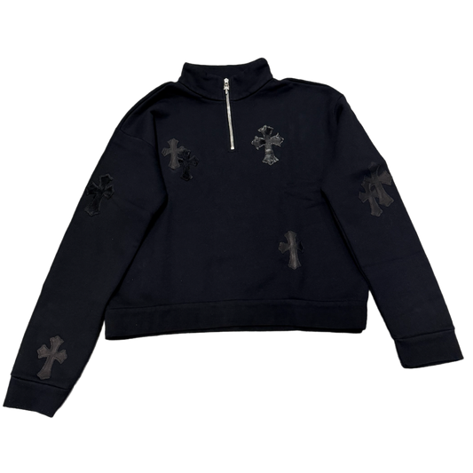 CHROME HEARTS 'CROSS PATCH PONY HAIR PATENT LEATHER' BLACK QUARTER ZIP