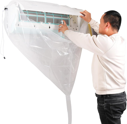 Air Conditioner Cleaning Cover for Wall-mounted Units, Air Conditioner Cleaning Cover, Easy-to-Use, Simply Cover, Size Adjustable, Draining, Transparent, Air Conditioner Cleaning Cover for