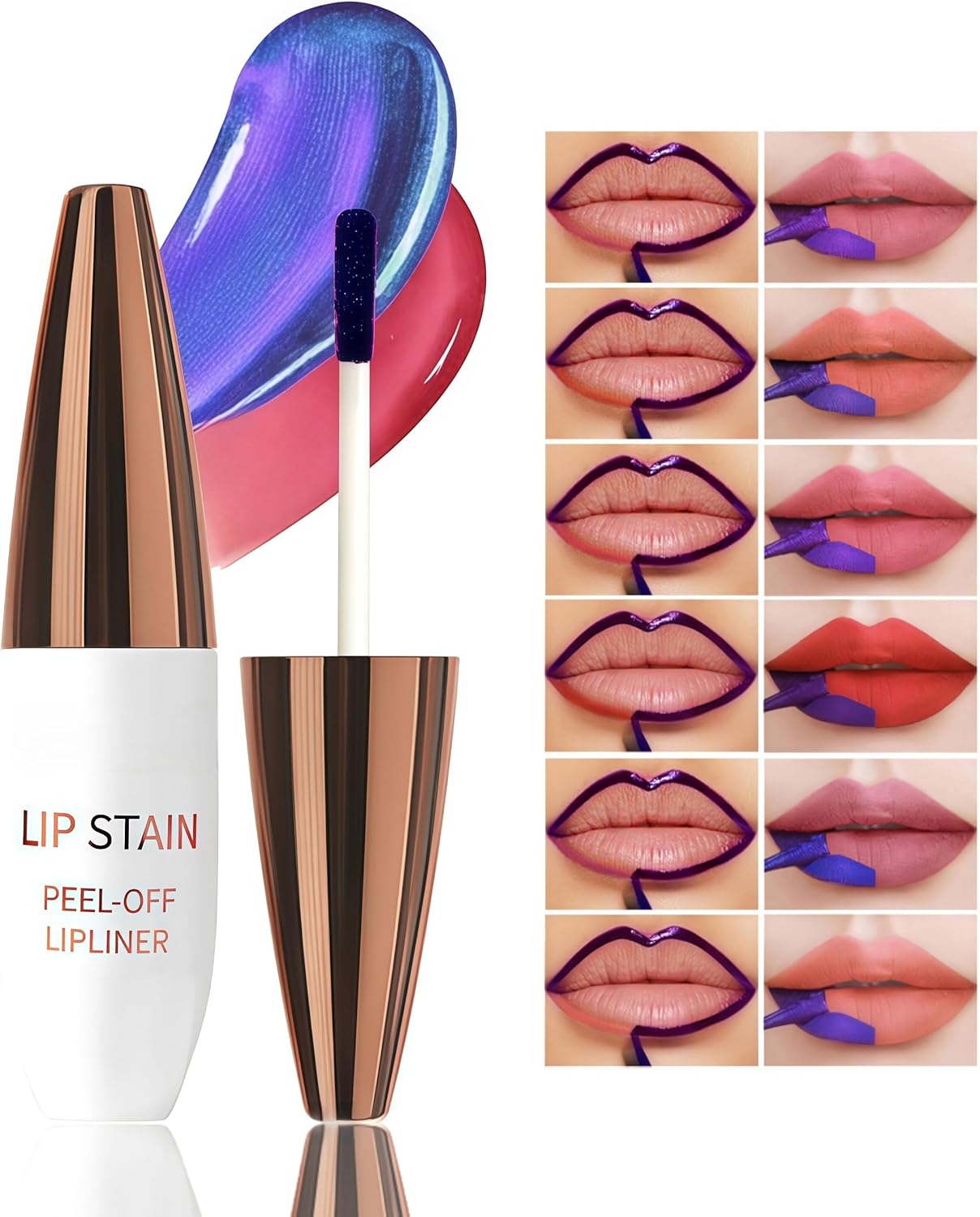 Removable Lip Stain, Lip Gloss, Removable Lip Liner Stain, Liquid Lipstick, Fade Resistant, Easy to Color, Suitable for Beginners, 24 Hours Waterproof, Unique Effects #06