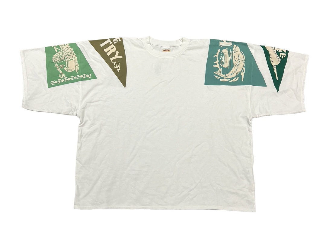 KAPITAL 'KOCHI & ZEPHYROS' KHAKI FLAGS OVERSIZED JERSEY TEE