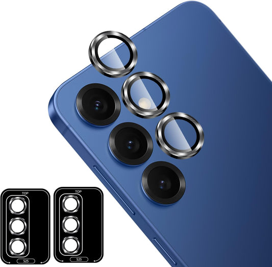 [Set of 2] Compatible with Galaxy S25 Camera Film, 2 Compatible Galaxy S25 Camera Lens Protective Cover, Aluminum Alloy + AR High Transmittance, Tempered Glass, Camera Protective Film, Black Edging,