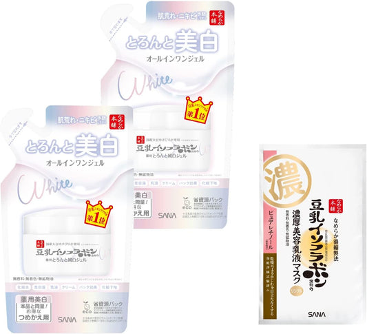 Nameraka Honpo Toronto Rich Gel Medicated Whitening N (Refill), Set of 2 + Bonus 3.5 oz (100 g) x 2 Pieces, Soy Milk Isoflavone, All-in-One for Rough Skin and Acne Prevention