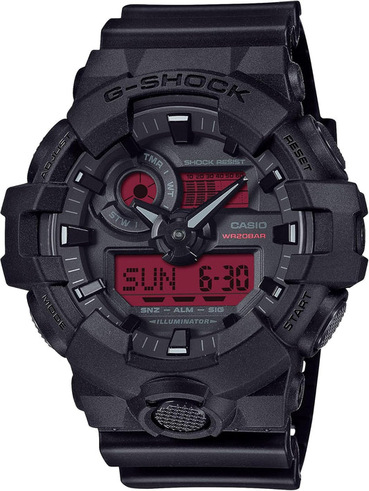 Casio G-Shock Black Resin Red Analog Digital Watch GA-700BBR-1A