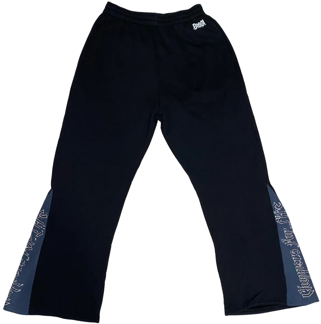 BOSSI 'CHOPPERS FOR LIFE' RHINESTONE BLACK FLARE SWEATPANTS