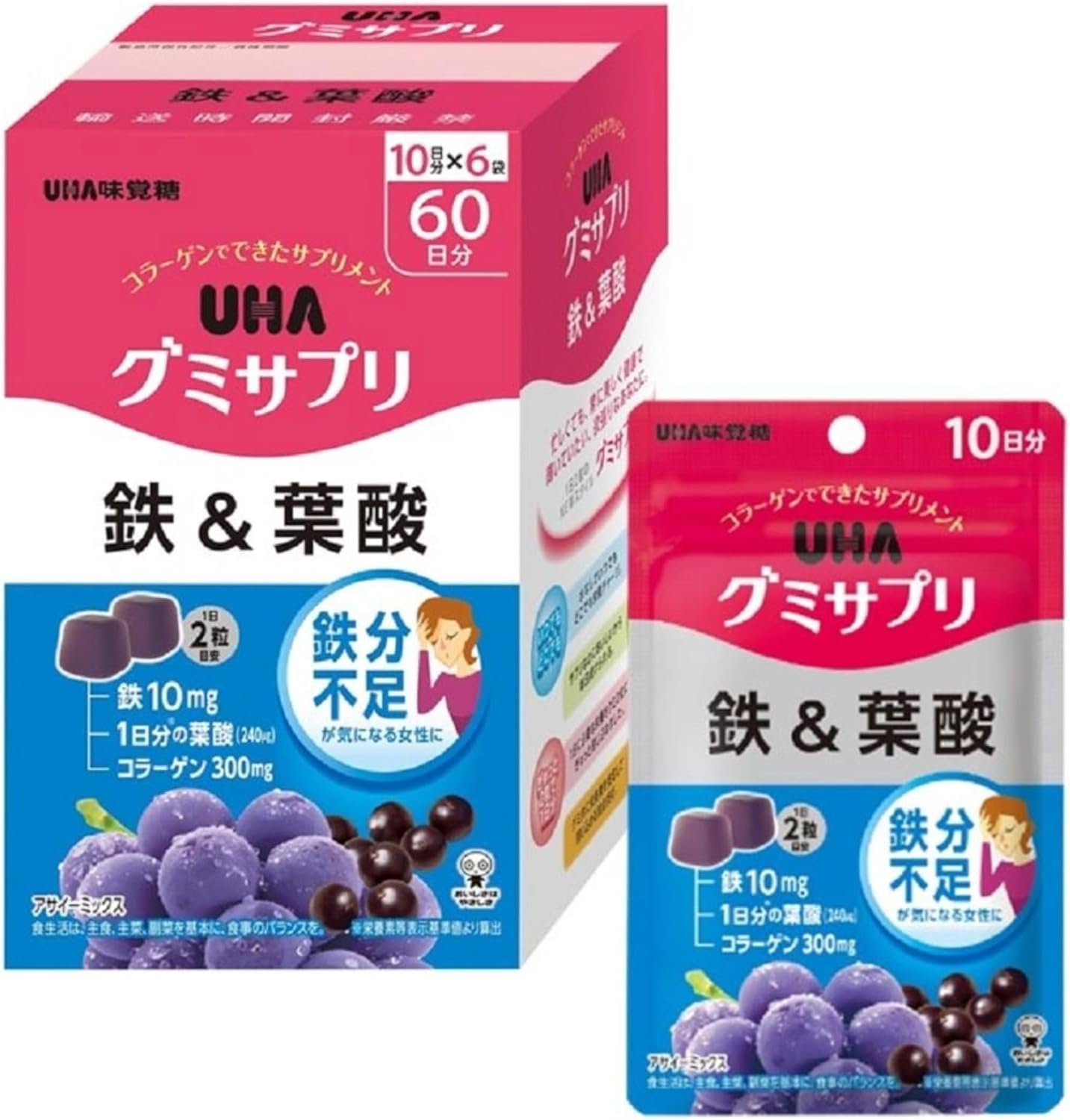 UHA Mikakuto Gummy Supplement, Iron & Folic Acid, 60 Day Supply (10 Day Supply x 6 Boxes) (EC Exclusive)
