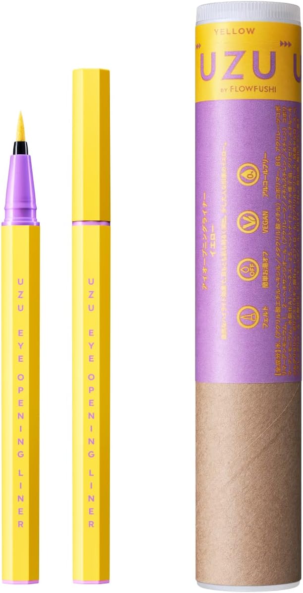 UZU BY FLOWFUSHI Eye Opening Liner, Yellow Liquid Eyeliner, Hot Water, Alcohol Free, Dye Free, Hypoallergenic