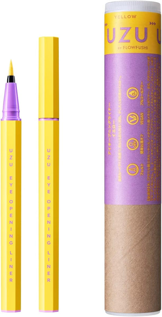 UZU BY FLOWFUSHI Eye Opening Liner, Yellow Liquid Eyeliner, Hot Water, Alcohol Free, Dye Free, Hypoallergenic