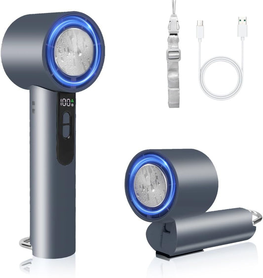 Handy Fan (2025 New Release) with Cooling Plate, Digital Display, Japanese Brushless Motor, Handheld, Neck/Tabletop, 3-in-1 Fan, 5,000 mAh, Large Capacity, 100 Levels of Air Flow Adjustment, Powerful