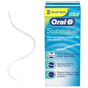 Oral-B Hilo dental para brackets, Super Floss hebras precortadas, menta, 50 unidades, paquete de 2