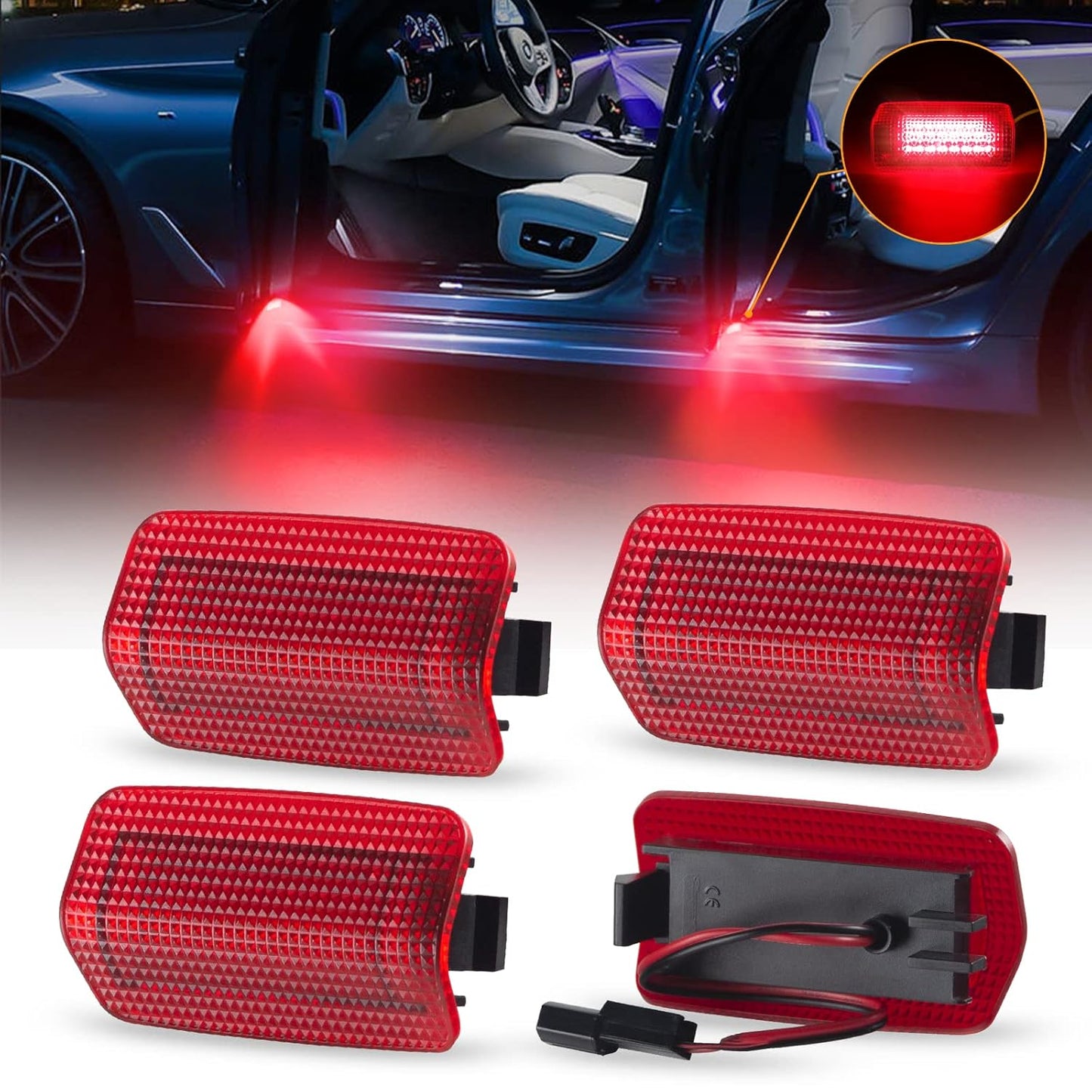 POPMOTORZ Courtesy Lamp, Prius 20/30/50 Series, Prius α 40 Series, Prius PHV50 Series, LED, Welcome Lamp, Door Curtain Lamp, Compatible with Vehicle Inspections, 4 Pack (Red)