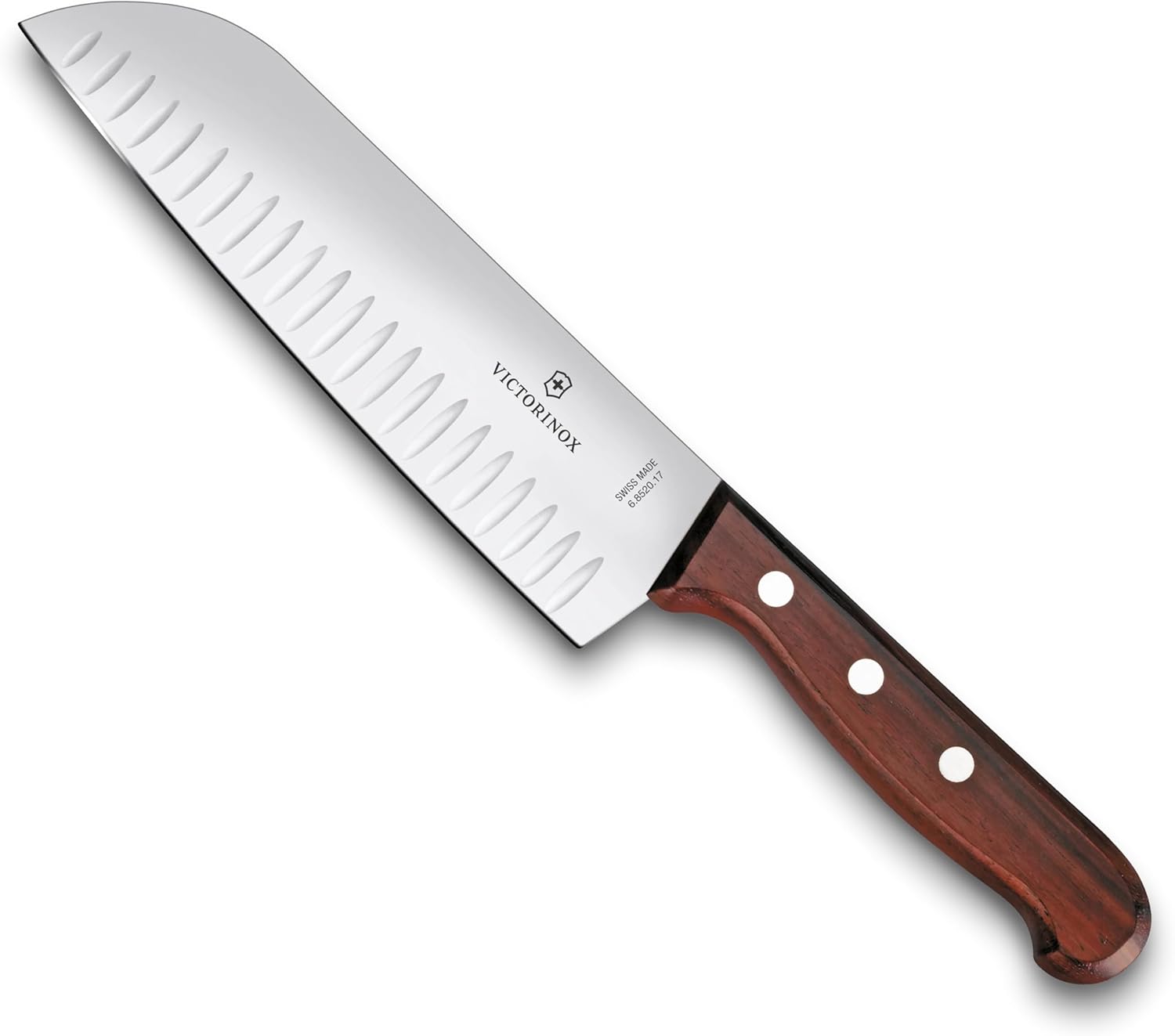 Victorinox 6.8520.17G Santoku Knife, Professional Grade Stainless Steel All-Purpose Knife, 6.7" (17 cm) Fluted, Wood, Versatile Knife for All Cooking Tasks