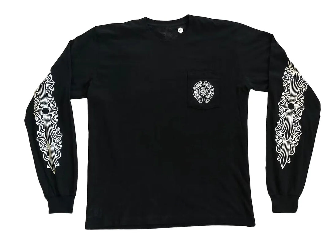 CHROME HEARTS 'HORSESHOE POCKET LOGO' FLORAL LONG SLEEVE TEE