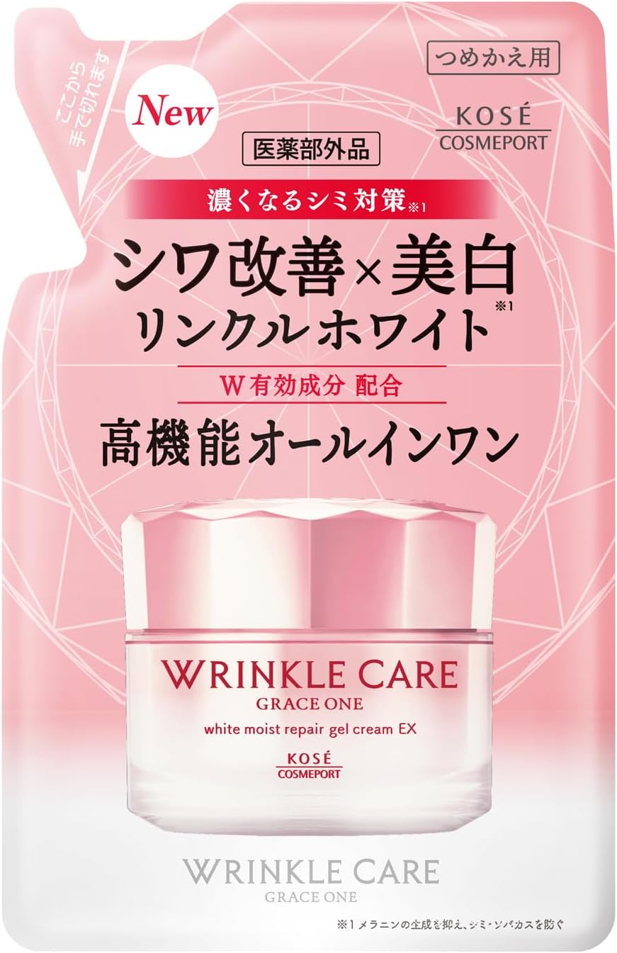Kose Gray One Wrinkle Care, White, Moist Repair, Wrinkle Improvement, Whitening, Gel Cream, EX, Refill, 3.2 oz (90 g)