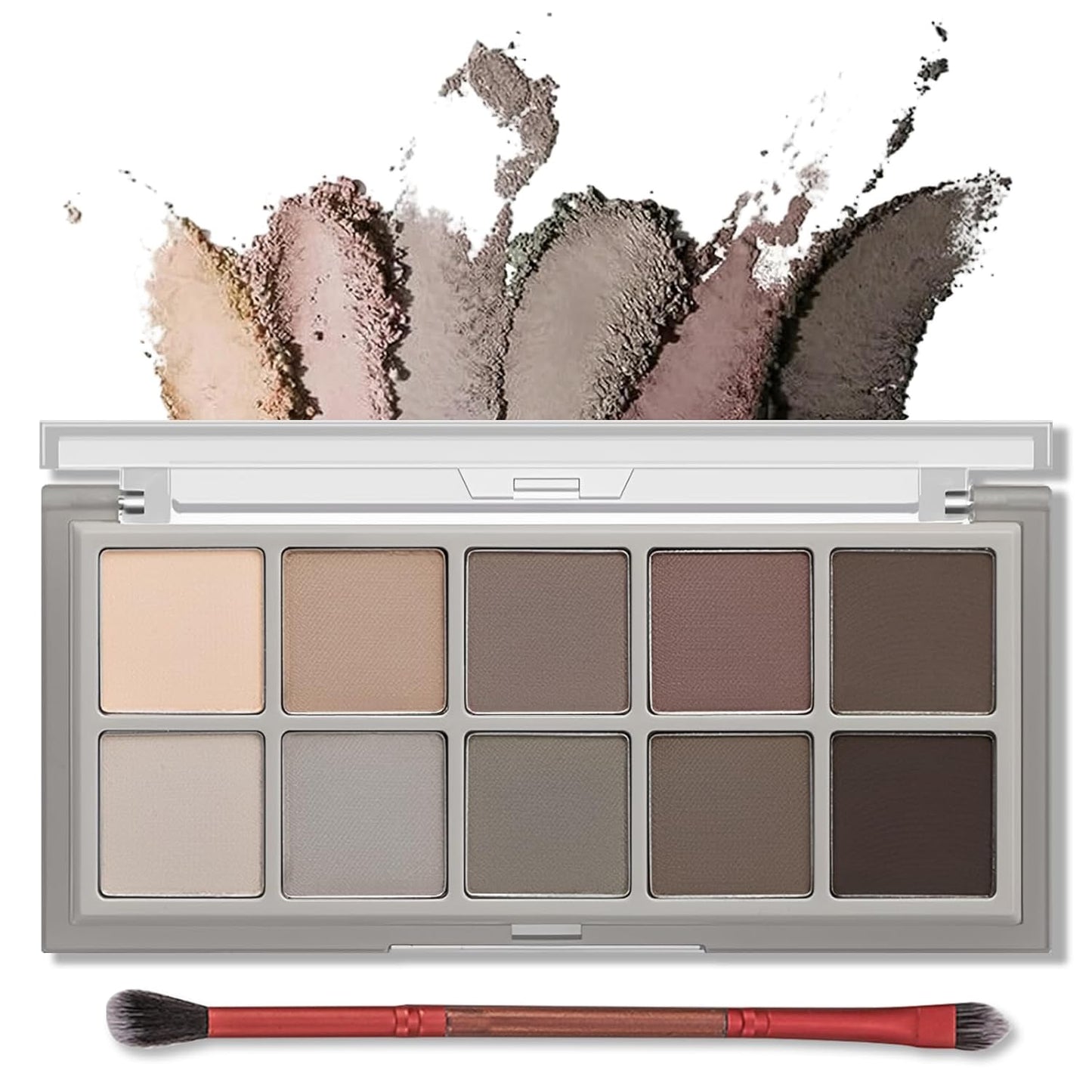 Erinde 10 colores paleta de sombra de ojos desnuda, paleta de maquillaje de sombra de ojos mate marrón taupe, paleta de ojos ahumados gris neutro, ultra-mezclable, sombra de ojos natural de larga