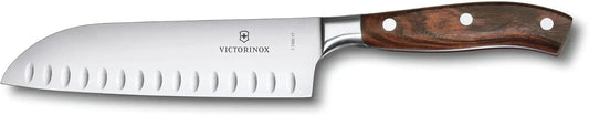 VICTORINOX Santoku Knife - A knife for various ingredients that form the basis of cooking, forged 6.7-inch (17 cm) with grooves, wood handle, featuring premium class substantial feel and sharp cutting