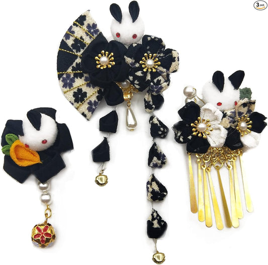JZOON Hair Ornament, 3-piece Set, Coming-of-Age Ceremony, Yukata, Hakama, Kimono, Furisode, Kimono, Kimono, Knob-making, Flowers, Graduation Ceremony, Wedding, Popular, Kimono, Hair Accessories, Hair