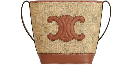 CELINE Small bucket cuir Triomphe in raffia effect textile with Triomphe jacquard - Image 1