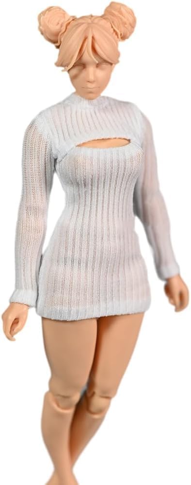 1/12 Scale Women's Clothing, Stretch Tight Chest Show Sweater Underwear 6" Action Doll (White)