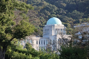 【日本の風景／松山のポストカード】愛媛県松山市 木立の向こうに輝く愛媛県庁の青いドーム 朝の柔らかな光 はがき お土産 ハガキ 撮影/MIRO