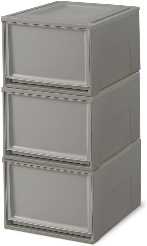 Iris Ohyama BC-LD Storage Case, Stackable, 3 Pieces, Chest Drawer, Closet, Assembled Product, Clothing Storage, Solo Living, New Home, Single BC Chest, Deep Type, Dark Beige
