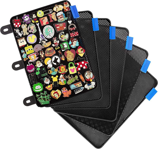 Paquete de 6 páginas de exhibición de pines esmaltados para carpeta de 3 anillas, sin hundimiento (negro) | 6pc flat no-sag binder inserts securely hold & display Disney trading or lapel enamel pins with backings. (Pins not included)