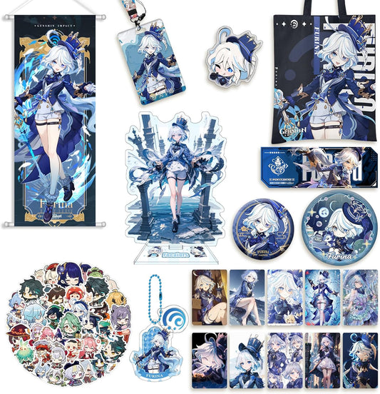 Genshin Impact Furina Goods Water God Lucky Bag Set Badge Acrylic Stand Wall Hanging Birthday Present Gift (Furina)