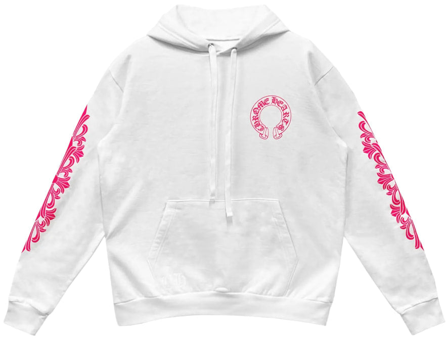 CHROME HEARTS 'PINK' HORSESHOE FLORAL WHITE HOODIE
