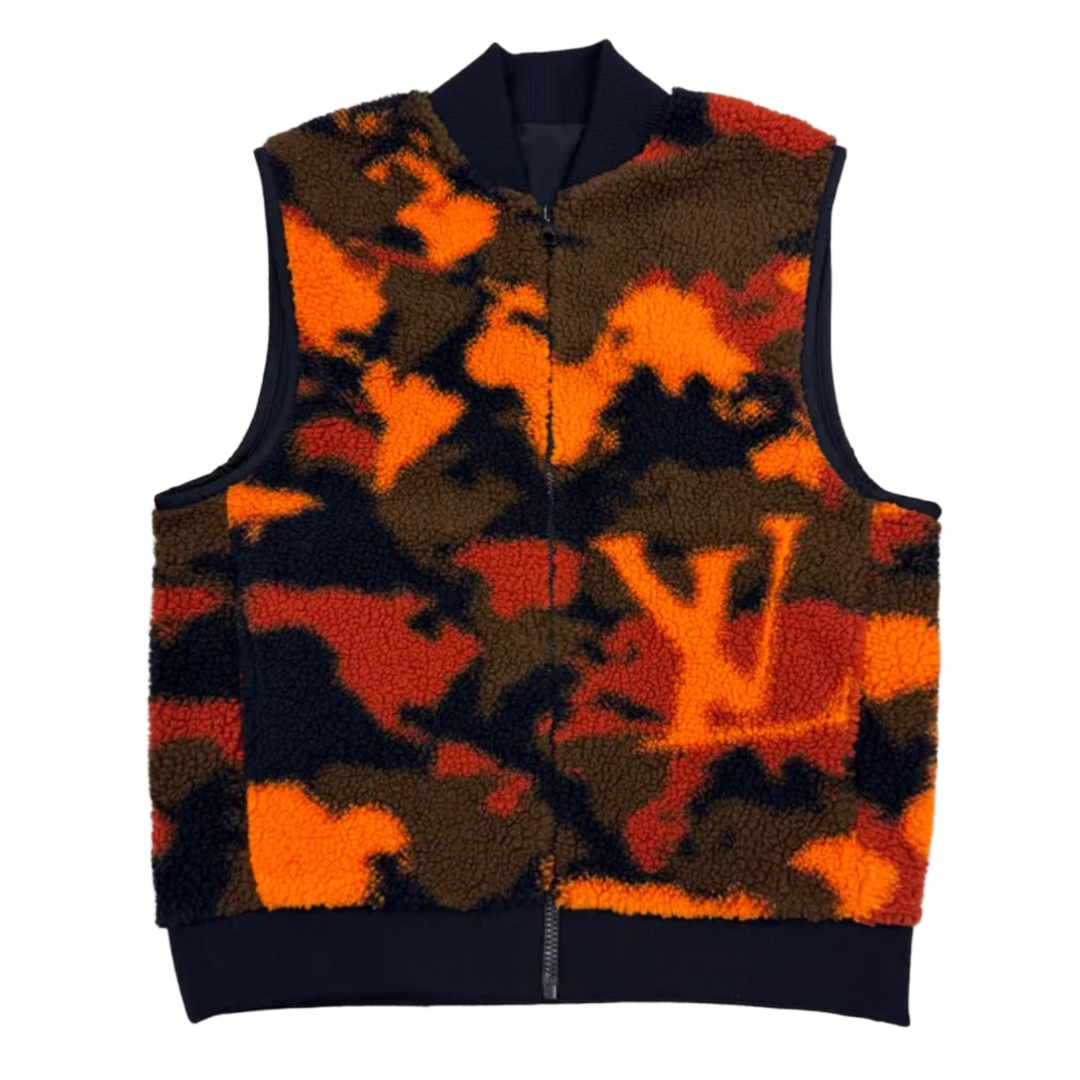 LOUIS VUITTON 'ORANGE MAP CAMO' REVERSIBLE FLEECE VEST