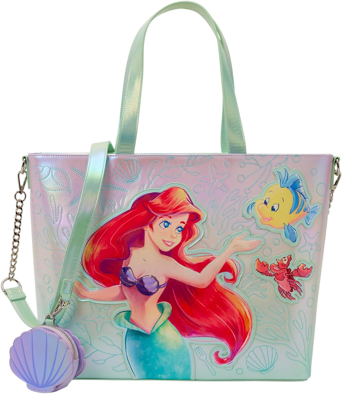 Loungefly La Sirenita Ariel, Flounder y Sebastian Bolso de mano con monedero