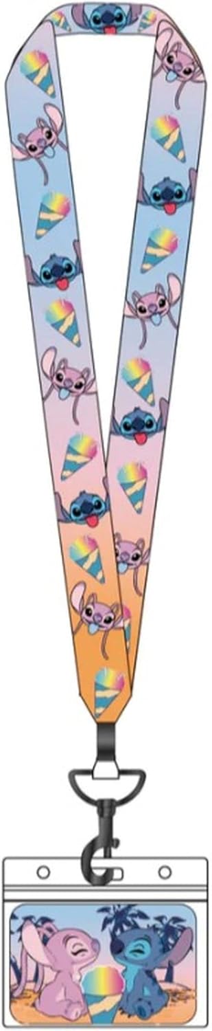 Loungefly Disney Lilo & Stitch Angel and Stitch - Cordón con soporte para tarjetas y 4 pines