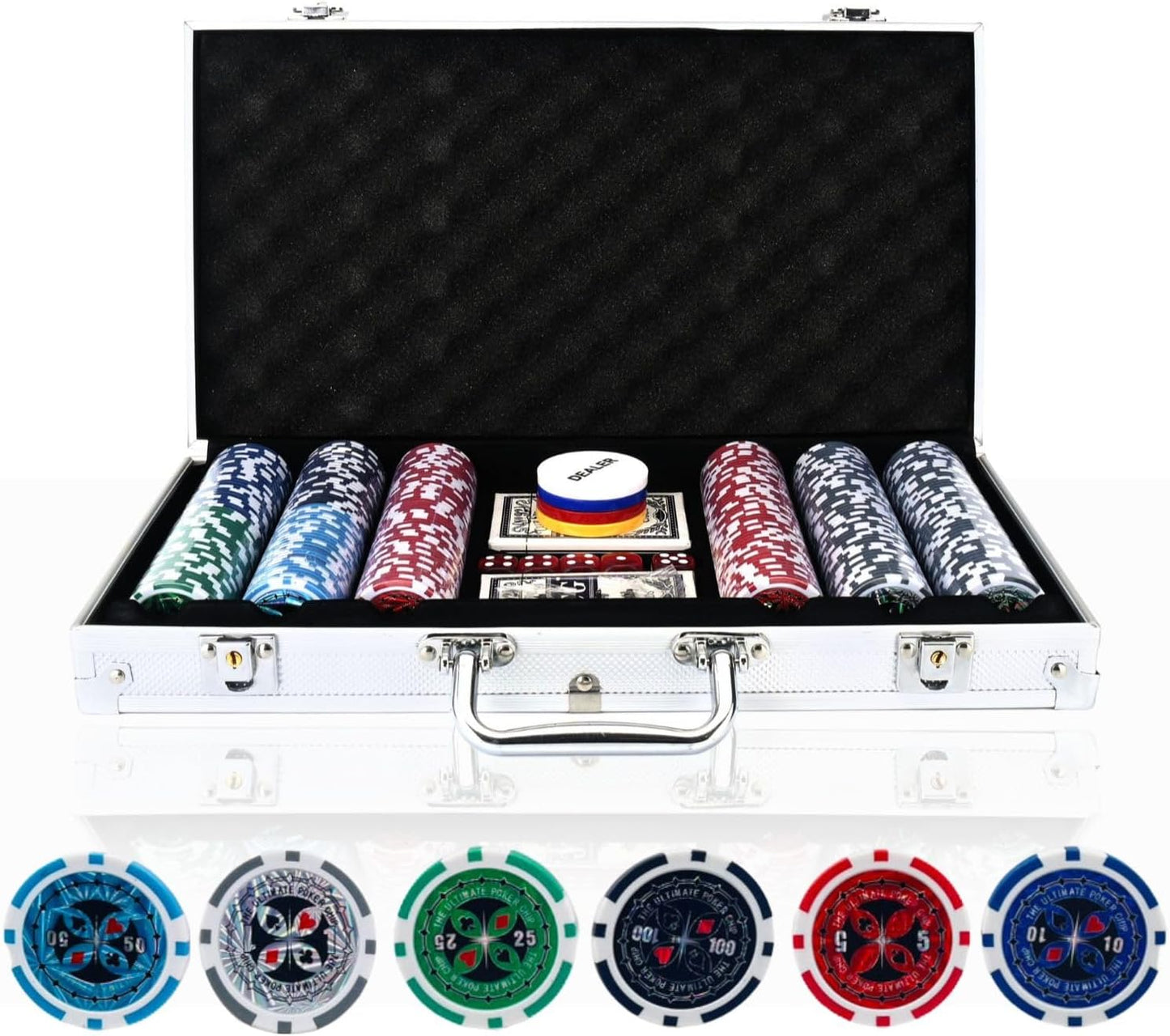 Casino Set Poker Set 【Bringing You an Authentic Poker Experience】 Casino Chips Poker Chips Mahjong Chips Casino Poker Mahjong Game Chips 5 Colors 100pcs 200pcs 300pcs 500pcs (Numbered - Aluminum Case
