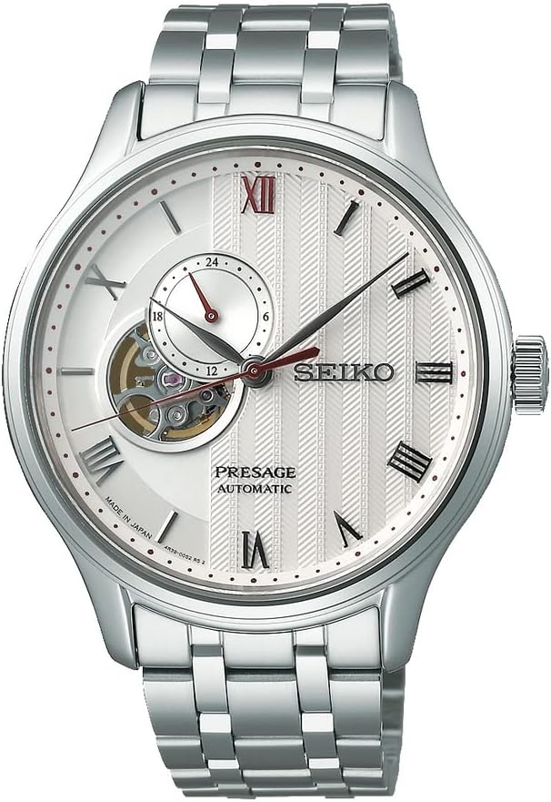 Seiko Presage Japanese Garden Open Heart Men's Watch, Case: Silver / Dial: White / Band: Silver, 1 piece, Bracelet Type