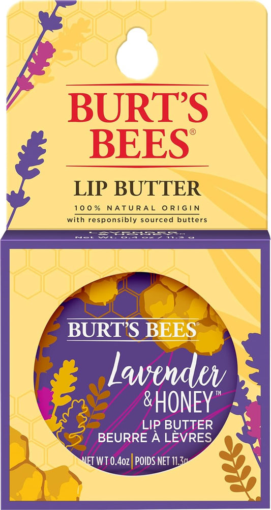 Burt's Bees Mantequilla de labios de origen natural 100% con manteca de karité y cacao, lavanda y miel, 1 lata