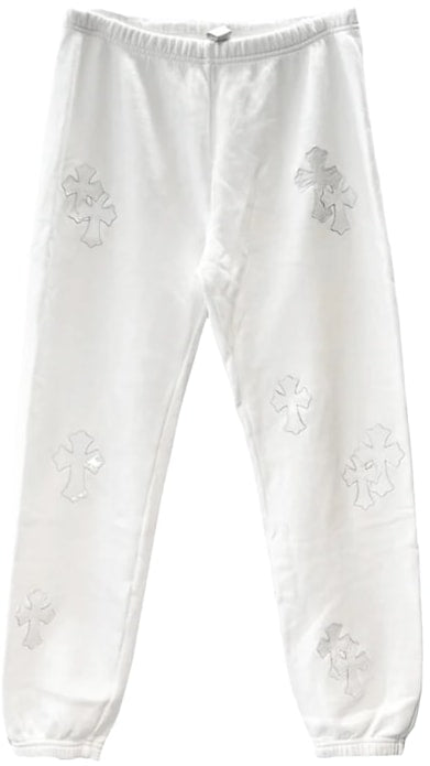 CHROME HEARTS 'WHITE LEATHER CROSS' SWEATPANTS
