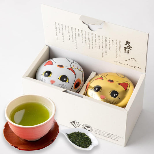 Arawataen Shizuoka Tea, Maneki Neko Tin, 2.8 oz (80 g) x 2 Bottles, Boxed, Green Tea, Gift, Tea Leaves, Deep Steamed Tea