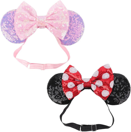 DRESHOW Minnie Ears Headbands Mouse Ears Sequins Bow Headbands Adjustable Elastic Headband Sequins Party Decoration Costume Cosplay for Women