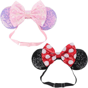 DRESHOW Minnie Ears Headbands Mouse Ears Sequins Bow Headbands Adjustable Elastic Headband Sequins Party Decoration Costume Cosplay for Women