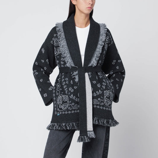 Alanui Dark Gray Bandana Jacquard Cardigan - Image 1