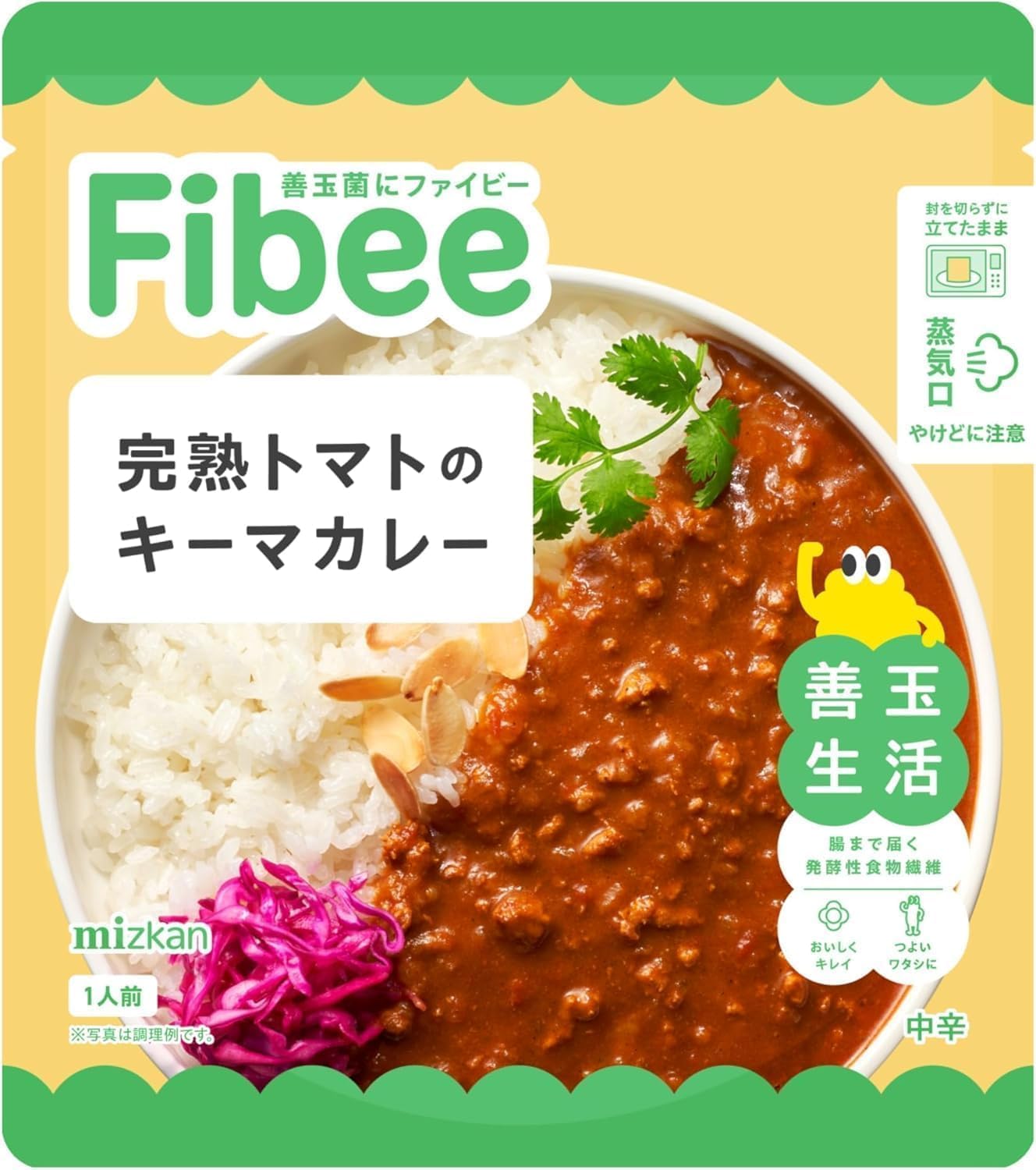 Fibee Mitsukan Kanjuku Tomato Keema Curry 4 Meals | Fermentable Dietary Fiber Reaches the Intestines, Gut Health, Microwave-Safe, Medium Spicy, Retorted Curry, Tomato Keema Curry, Fibee
