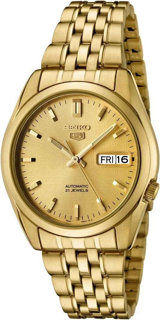 Seiko SNK366K1 Men's Automatic Gold Dial Gold-Tone Stainless Steel Watch, gold, Bracelet Type