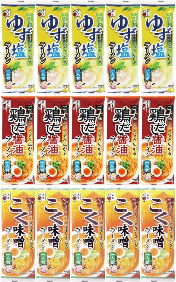 Itsuki Foods 1-Serving Stick Ramen Yuzu Salt & Chicken Dashi Soy Sauce & Rich Miso Set (3 Varieties x 5 Each, 15 Total) (Yuzu Salt/Chicken Dashi Soy Sauce/Rich Miso) (Room Temperature Storage