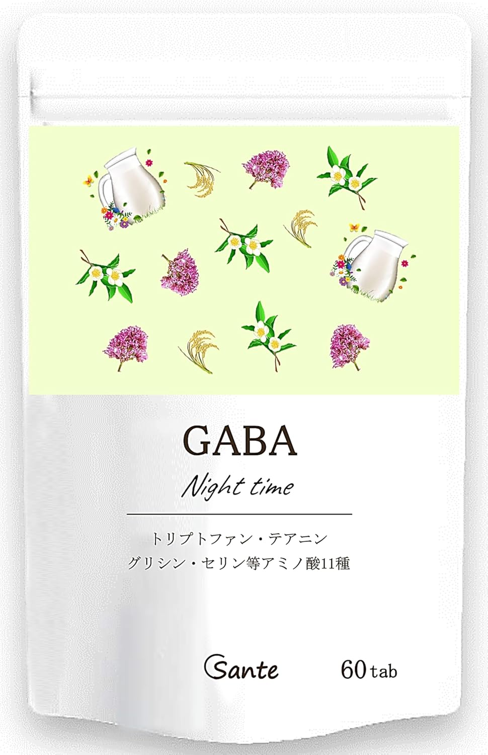 Nippon Sante Sleep Time Supplement GABA 3600mg Formula Tryptophan Glycine etc. 11 Types Made in Japan 60 Tablets