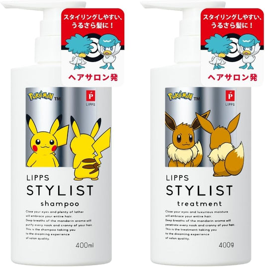 LIPPS Stylist Shampoo 13.5 fl oz (400 ml) & Treatment 14.5 oz (400 g), Pokemon Set