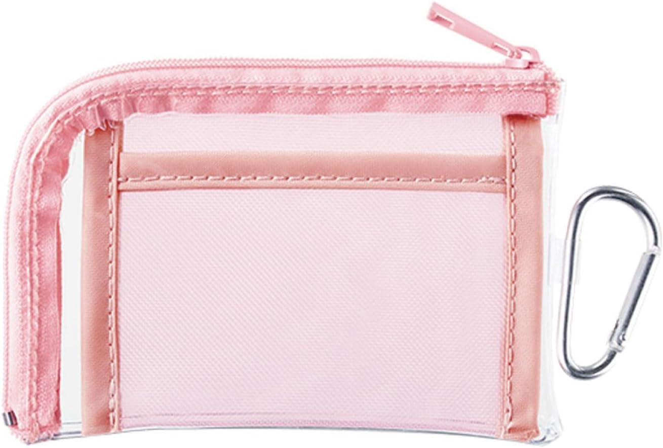 Clear Mini Pouch with Carabiner | Pressurikatsu Goods, Trading Card, Aksta, Can Badge Storage, Push Color, Mesh Pocket, Idol, Anime, Ota-Katsu, Showing Pouch,, light pink, Simple